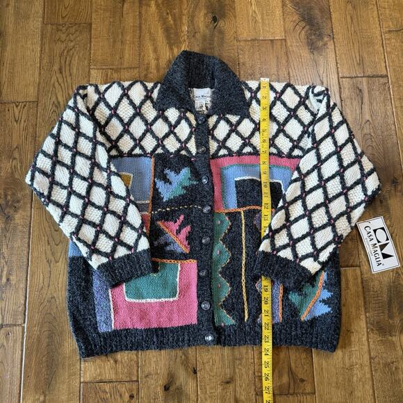 VTG 80s Casa Maglia Cardigan Sweater Geometric Knit Wool Blend Womens Sz XL NWT - Picture 3 of 5